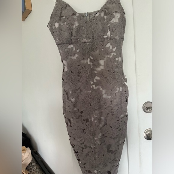#15 ASOS Club L light grey crochet lace pencil midi dress with spaghetti str… - Picture 11 of 11